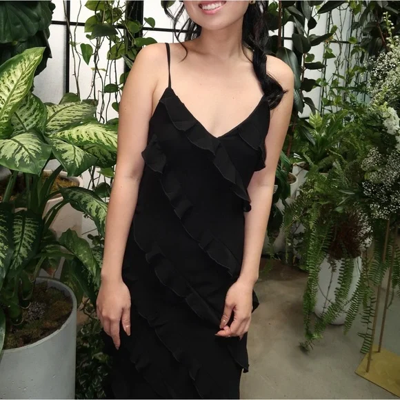 ASOS purchased / Rare London / strappy ruffle detail maxi dress w slit / black - Picture 7 of 13